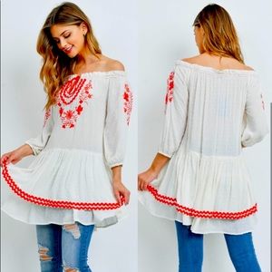 Boho Embroidered shoulder-less Top-Sml-LAST ONE!